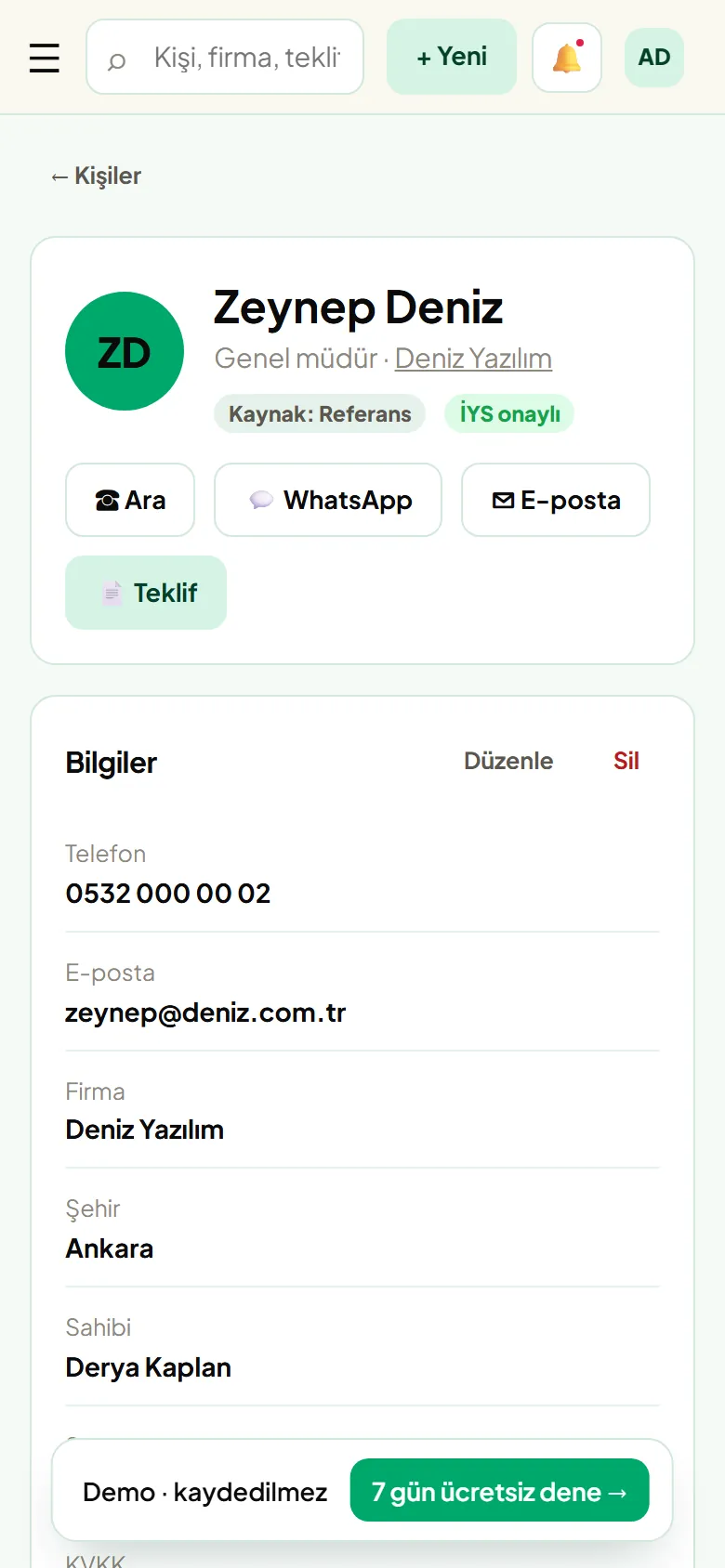 Telefonda CRM Budur müşteri kartı